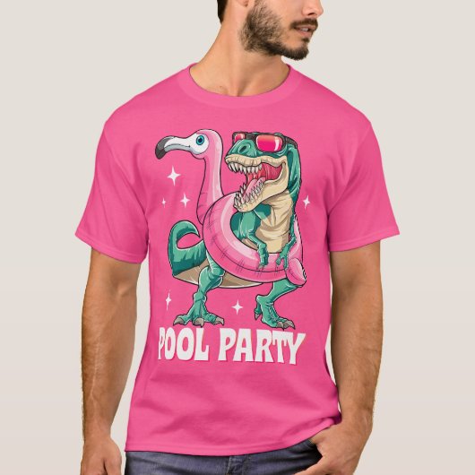 Pool Party Dinosaur Pink Flamingo Float Funny T Re T-shirt (Voorkant)