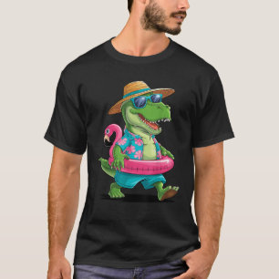 Pool Party Dinosaur Pink Flamingo Float Funny T re T-shirt