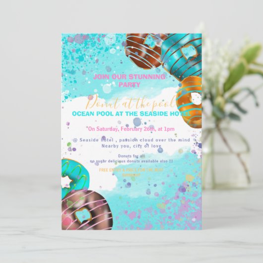 Pool party - donut party aankondiging (Staand voorkant)