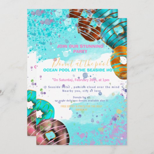 Pool party - donut party aankondiging (Voorkant / Achterkant)