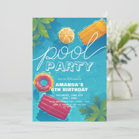 Pool Party Elk jaar Moderne Tropische Dag Kaart (Staand voorkant)