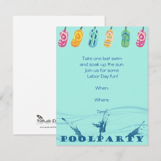 Pool Party en Teenslippers op blauwe achtergrond Kaart (Voorkant / Achterkant)