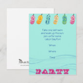 Pool Party en Teenslippers op Blue Wave Background Kaart (Voorkant / Achterkant)