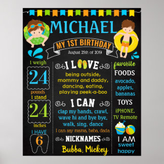 Pool party first verjaardagskaarbord poster