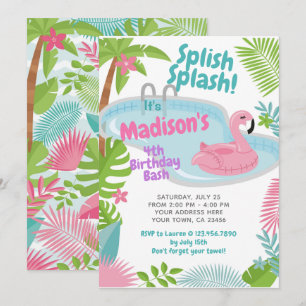 Pool Party Flamingo Birthday Invitation Kaart