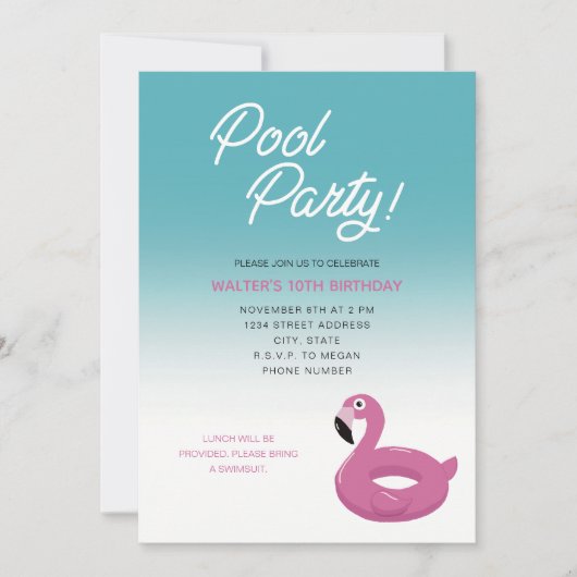 Pool Party Flamingo Invitation Kaart (Voorkant)
