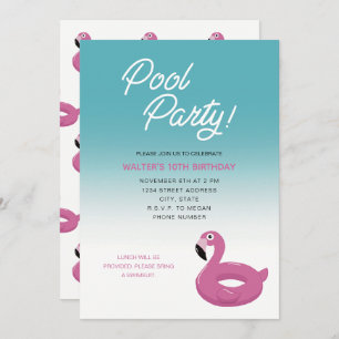 Pool Party Flamingo Invitation Kaart