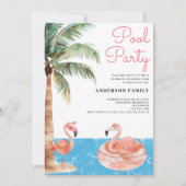 Pool Party Flamingo Invitation Kaart (Voorkant)