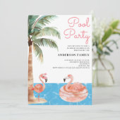 Pool Party Flamingo Invitation Kaart (Staand voorkant)