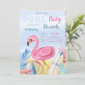 Pool Party Flamingos Birthday Party Kaart (Staand voorkant)