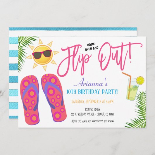 Pool Party Flip Flop Invitation Kaart (Voorkant / Achterkant)