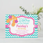 Pool Party Flip Flop Verjaardagsfeestje Uitnodigin Kaart (Staand voorkant)