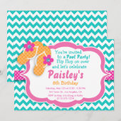 Pool Party Flip Flop Verjaardagsfeestje Uitnodigin Kaart (Voorkant / Achterkant)