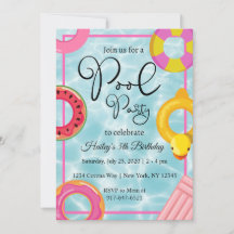 Pool Party Floaties Verjaardagsfeestuitnodiging