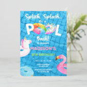 Pool party & floaties verjaardagsuitnodiging, meis kaart (Staand voorkant)