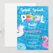 Pool party & floaties verjaardagsuitnodiging, meis kaart (Voorkant / Achterkant)