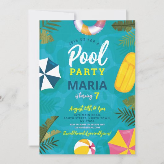 Pool Party Floats Summer Birthday Fun Invite Kaart (Voorkant)