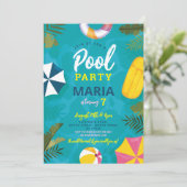 Pool Party Floats Summer Birthday Fun Invite Kaart (Staand voorkant)