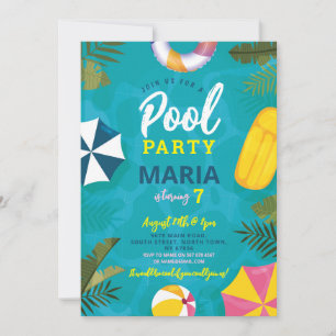 Pool Party Floats Summer Birthday Fun Invite Kaart