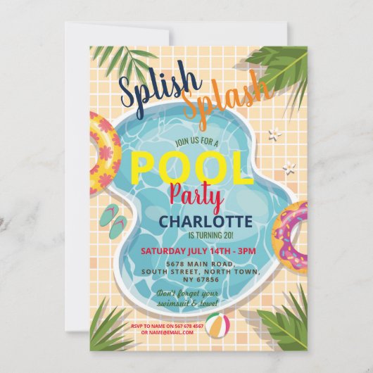 Pool Party Floats Summer Birthday Fun Invite Kaart (Voorkant)