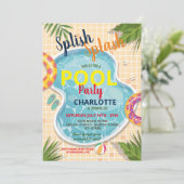 Pool Party Floats Summer Birthday Fun Invite Kaart (Staand voorkant)