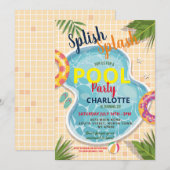 Pool Party Floats Summer Birthday Fun Invite Kaart (Voorkant / Achterkant)