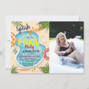 Pool Party Floats Summer Birthday Photo Invite Kaart
