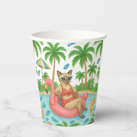 Pool Party for Siamese Cat lovers  Papieren Bekers (Voorkant)