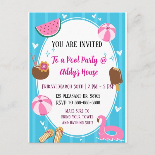 Pool Party Fun! Birthday Pool Party! Feestdagenkaart (Voorkant)