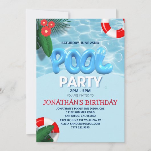 Pool Party fun Summer Birthday Kaart (Voorkant)