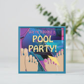 Pool Party Funny Feet Cocktail Cute Invitation Kaart (Staand voorkant)