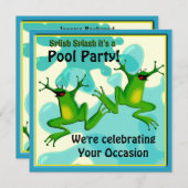 Pool Party Funny Frogs Invitation Kaart (Voorkant / Achterkant)