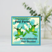 Pool Party Funny Frogs Invitation Kaart (Staand voorkant)