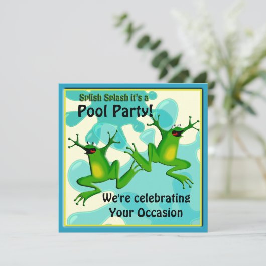 Pool Party Funny Frogs Invitation Kaart (Staand voorkant)
