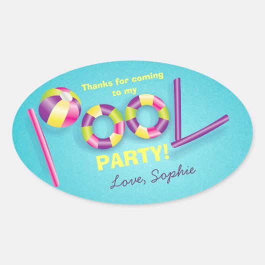 Pool Party Gepersonaliseerde Verjaardagsgunst Stic Ovale Sticker (Voorkant)