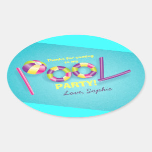 Pool Party Gepersonaliseerde Verjaardagsgunst Stic Ovale Sticker