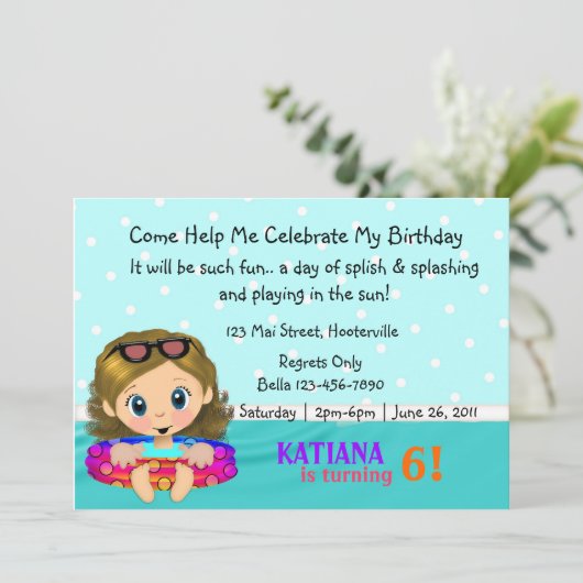 Pool Party Girl Kaart (Staand voorkant)