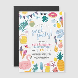 Pool Party Girl's Birthday Party Magnetische Uitnodiging