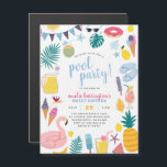 Pool Party Girl's Verjaardagsfeestje Magnetische Uitnodiging<br><div class="desc">Maak van je kaarten een aandenken met deze magnetische uitnodigingen! Een leuke uitnodiging voor een zwembadfeest met zomerse elementen: een flamingodobber, ijsjes, limonade, kokosnoten, tropische bladeren, tinten, donuts, bloemetjes, citroenen, teenslippers, ijslolly's, ananas, watermeloen en meer! Uw partijgegevens verschijnen in het midden in moderne scripttypografie. Klik op "Personaliseer deze sjabloon" om...</div>