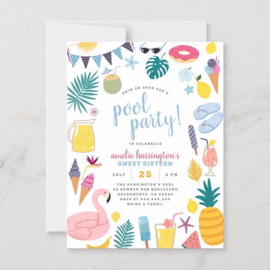 Pool Party Girl's Verjaardagsfeestje Magnetische Uitnodiging (Voorkant)