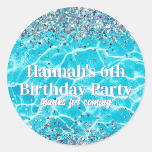 Pool Party Glitter Verjaardagsgunst Ronde Sticker (Voorkant)