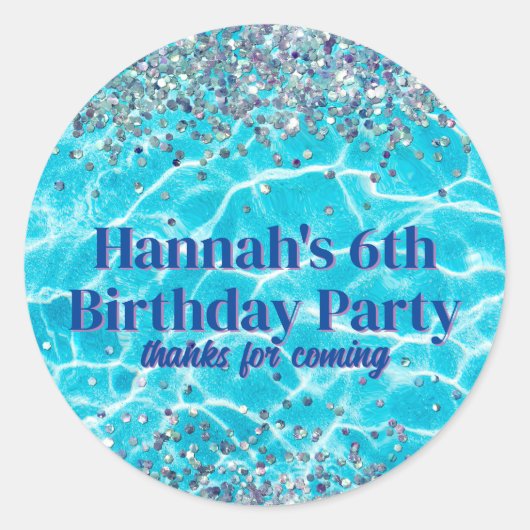 Pool Party Glitter Verjaardagsgunst Ronde Sticker (Voorkant)