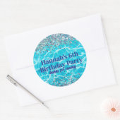 Pool Party Glitter Verjaardagsgunst Ronde Sticker (Envelop)