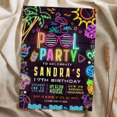 Pool Party Glow 17e verjaardag bewerkbare uitnodig Kaart
