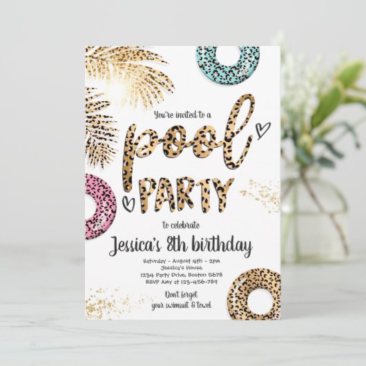 Pool Party Gold Luipaard Print Pool Verjaardag Kaart (Staand voorkant)