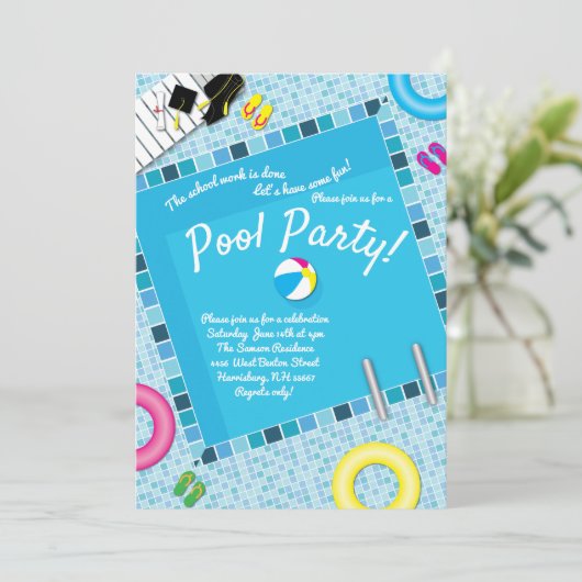 Pool Party Graduation Party Dark Blue Background Kaart (Staand voorkant)