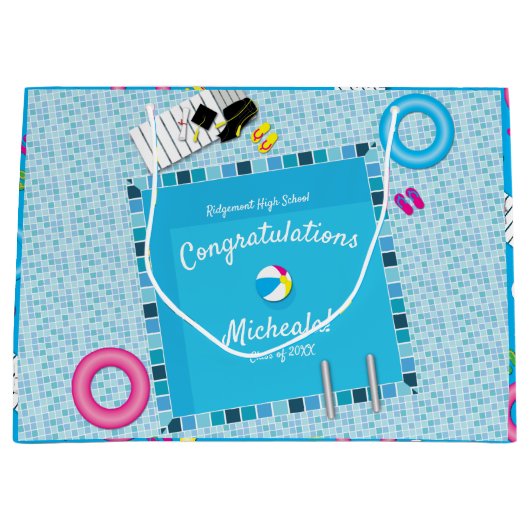 Pool Party Graduation Party Groot Cadeauzakje (Voorkant)