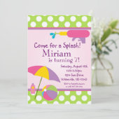 Pool Party Green Polka Dot Birthday Invite Kaart (Staand voorkant)