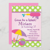 Pool Party Green Polka Dot Birthday Invite Kaart (Voorkant / Achterkant)