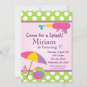 Pool Party Green Polka Dot Birthday Invite Kaart